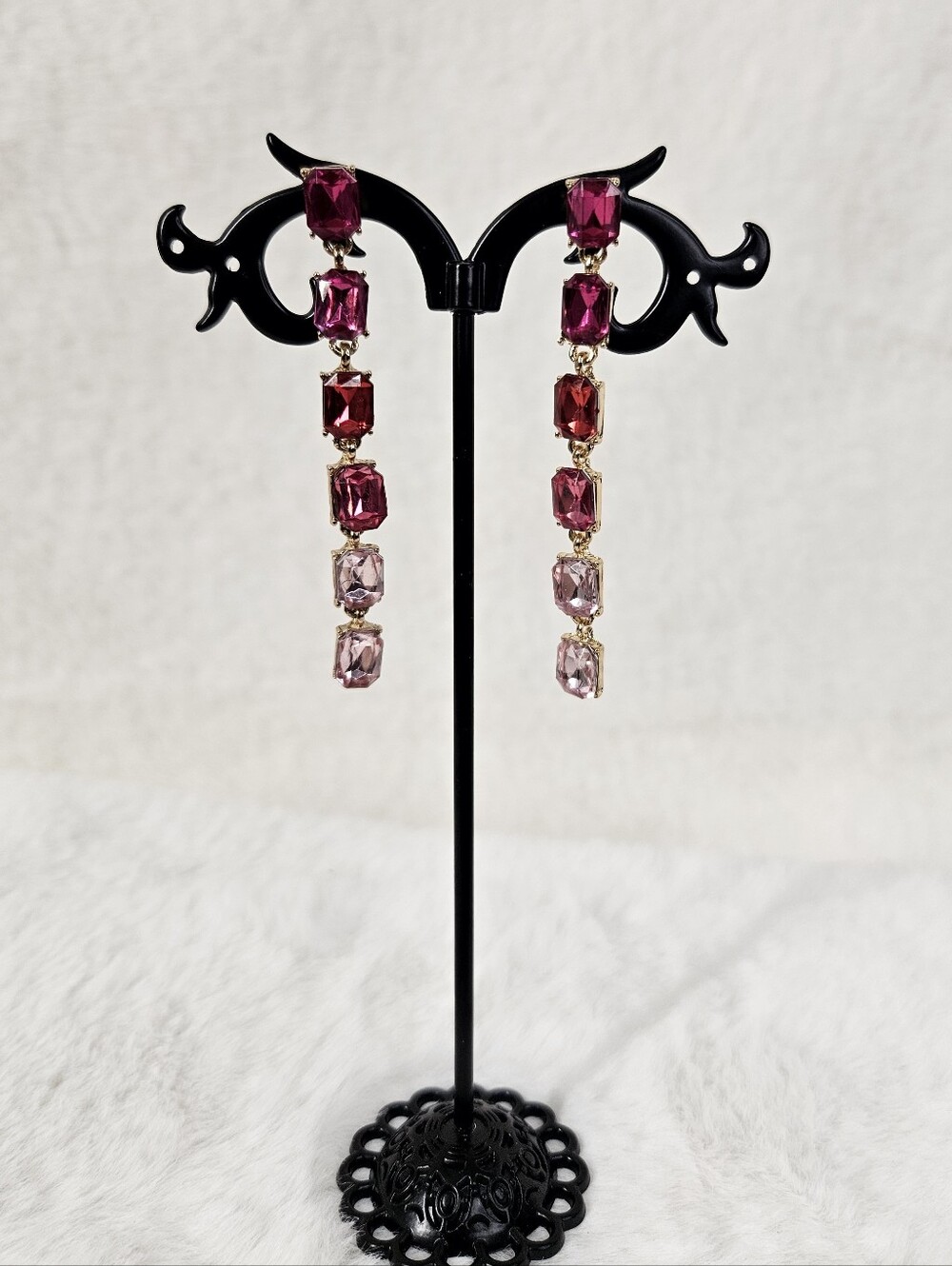 NWOT Pink And Gold Rhinestone Dangle Earrings